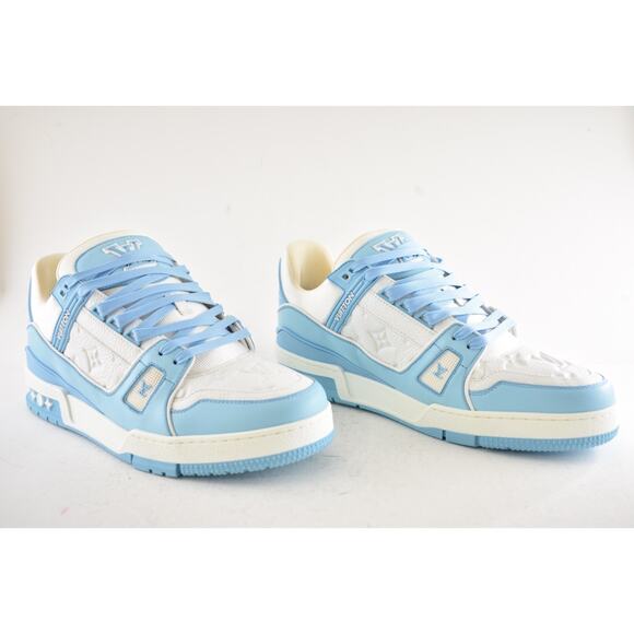 Louis Vuitton Sky Blue Empreinte White Leather Low Trainer Sneaker UK 9 US 10 11 - Picture 4 of 16